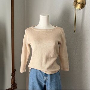 Lauren Ralph Lauren Beige Mercerized Cotton 3/4 Sleeve Sweater Small